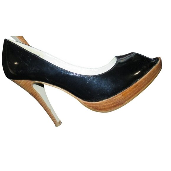 Mossimo Black Patent Italian Leather Platform Peep Toe Stiletto Heels size 8 - Picture 8 of 12